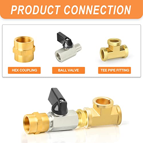 Image of GASHER 8PCS 1 /4 Inch NPT Brass Pipe Fitting, Female and Male Thread Mini Ball Valve, Barstock Tee Brass Pipe Fitting and Air Hose Fitings