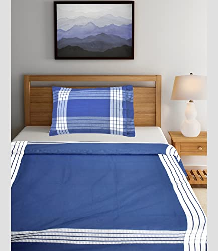 Image of TUNI MANI Pure Cotton Bedsheet with Pillow Cover for Home /Hospitals, Size : 50 inch X 90 inch (Blue)