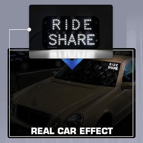 Image of YSY Juren LED Car Window Accessory Sign RIDESHARE for Ride Share Drivers Taxi Light (White)