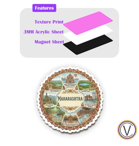 Image of Maharashtra Textured Finish Acrylic Fridge Magnet - UV Texture Printed, Stylish Multicolor Magnet for Fridge, Wardrobe & Metal Surfaces, Pack of 1 (Maharashtra 2)