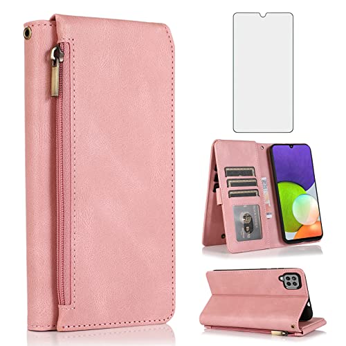 Étui portefeuille Samsung Galaxy A22 4G avec porte-cartes support et protection verre trempé