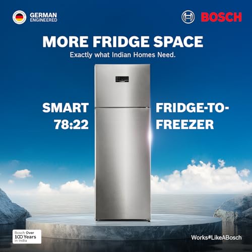 Image of Bosch 368L, 2 Star, Frost Free Double Door Refrigerator | 6-in-1 Convertible Storage Modes | 80min Convert | Touch Panel | Extend Cool up to 18 hrs | SuperFreeze (CTC39S22VI, Fine Steel, 2026 Model)