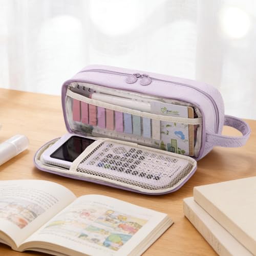 Image of EASTHILL Large Capacity Pencil Case Cute Pencil Pouch with Handle Stationery Pen Bag for Teen Girls-Purple