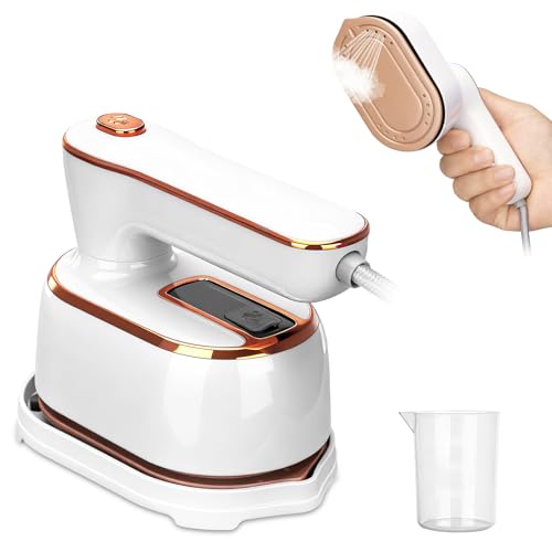 TAVADA Plancha de vapor portátil de viaje 2-en-1,1000W,calentamiento en 15 segundos,suela de cerámica,Plancha de Viaje,función seco/vapor,vaporizador portátilcon base y mango plegable