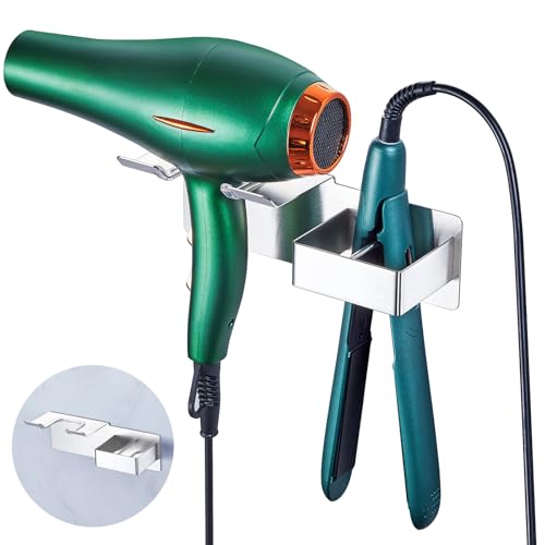 LOXSUN Soporte para secador y plancha autoadhesiva, de acero inoxidable, sin perforación, color plateado