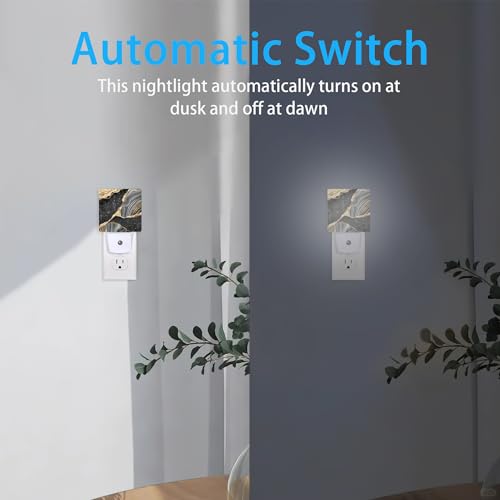 Image of Night Lights Plug into Wall Black Gold Marble Night Lights Dusk to Dawn Sensor Led Lamp for Women Men,Led Lights for Stairway /Hallway /Bedroom,0.5W