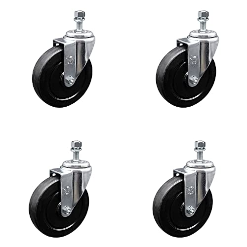 Soft Rubber Swivel Threaded Stem Caster Set of 4 w/5