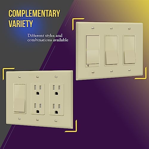 Image of ENERLITES Decorator Light Switch or Receptacle Outlet Wall Plate, 3-Gang 4.88 inch x 6.77 inch, Gloss Finish, Mid-Size, Polycarbonate Thermoplastic, UL Listed, 8833M-I, Ivory