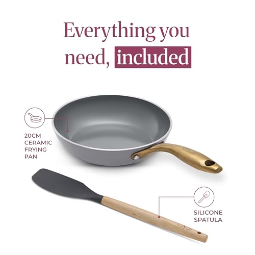 Image of Asai Ceramic Non Stick Fry Pan 24cm with Silicone Spatula | Grey | 100% Toxin Free | No PFAS, PFOA, PTFE | Superior Swiss Ceramic | Induction Safe | Non Stick Frying Pan, Egg Pan | Lab Tested