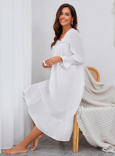 AVIIER 100% Cotton Nightgowns for Women Long Sleeve House Dress Ladies Sleepwear with Pockets4