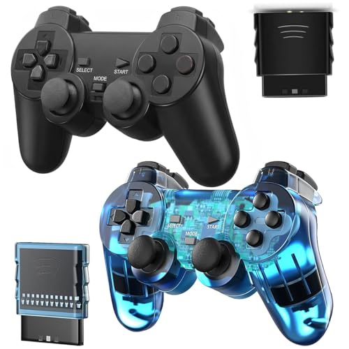 Image of Degulan Wireless Controller Compatible with PS-2 Console, Remote Gamepad for Play 2 (Black and Blue)