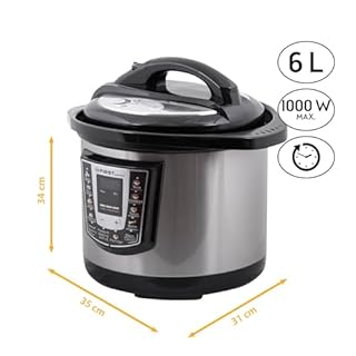 TZS First Austria Electric Pressure Cooker 6L, 1000W, 9 Programmes, Non-Stick Inner Pot, Timer, Keep Warm, Safe&Healthy Cooking, Stainless Steel