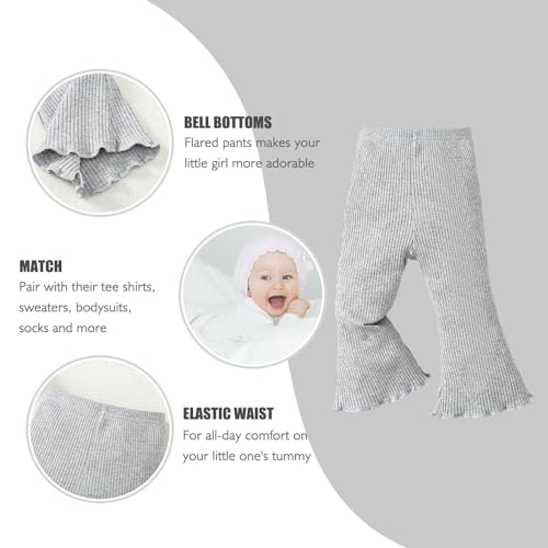 SOBOWO Toddler Baby Girl Flare Pants 3 Pack Solid Ribbed Ruffle Bell Bottoms Pants Fall Outfits(Black/Caramel/Gray, 9-12 Months)