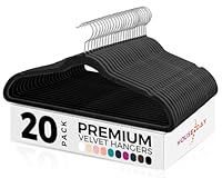 HOUSE DAY Schwarzer Kleiderbügel 20 Stück, Samt Kleiderbügel Rutschfester Filz Bügel -Platzsparende, Premium Schwarzer Anzugbügel, 360° Drehbarer Haken