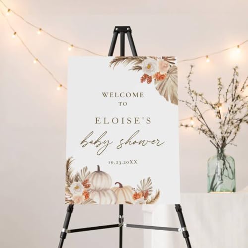 Boho Pumpkin Baby Shower Welcome Sign Fall Poster/Canvas Autumn Welcome Baby Shower Sign Pampas Grass Baby Shower Decorations Custom Welcome Sign For Baby Girls Baby Boys