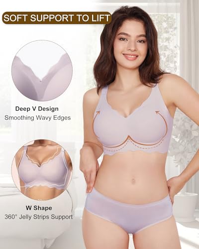 HORISUN Women's Seamless Bra Wavy Wireless Full Coverage Padded Smoothing No Underwire Comfort V Neck Bralettes with Support2