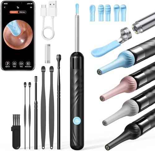 Otoscopio Limpiador Oidos, Limpiador de Oídos Cámara HD de 1080P y 6 Luces LED, 3,5mm WiFi Endoscopio de Oído, Resistente al Agua IP67, Limpieza de Oídos Compatible con iOS y Android