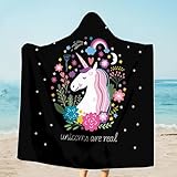 Sleepwish Unicorn Hooded Towel for Adults Wearable Beach Wrap Blanket for Women Unicorn Blanket (60 x 80 inch)