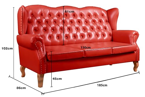 Bella Decor, Sofá Imperador 3 Lugares Capitonê Decoração Retrô Vintage, Couríssimo Vermelho 035