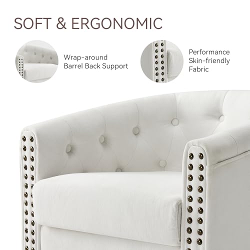 Sillón giratorio curvo tela blanco marfil miniatura 3