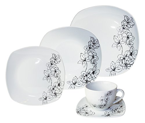 Arte Viva 30-Piece Tosca Porcelain Dinnerware Place Setting, Black, Serving for 6