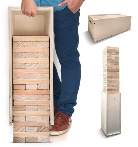 SWOOC Games® - Giant Tower Game with 3-in-1 Straightener, Table & Storage Box - 90% Faster Set Up with Transforming Box & Straightener - Starts at 2-4ft - Grows to Over 6ft - Large Outdoor Yard Games