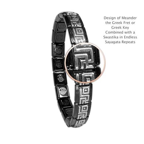 Dolceoro Italian Starter Charm Bracelet, Design of Meander The Greek Fret or Greek Key Combined with a Swastika in Endless Sayagata Repeats, Select A Size3