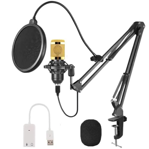 Image of MOCKING BIRD BM800 Condenser Microphone Set Recording Studio Equipment Kit with Mic Stand Pop Filter & External Sound Card for Singing Live Streaming Gaming Broadcasting Home Studio (Black)