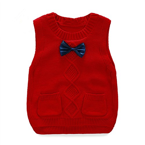 Toddler Baby Boy Girl Cable Knit Vest Cotton Bow Pullover Sweater red 90