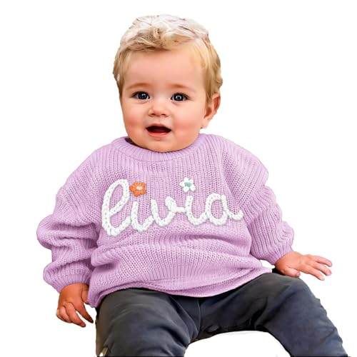 Handcrafted Baby Knit Sweater with Custom Embroidered Name or Monogram,