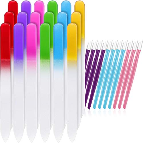30 Pieces Glass Nail Files Rubber Nail Cuticle Pusher Fingernail File Nail Care Manicure Tools Gradient Rainbow Color Buffer Manicure for Natural Nail