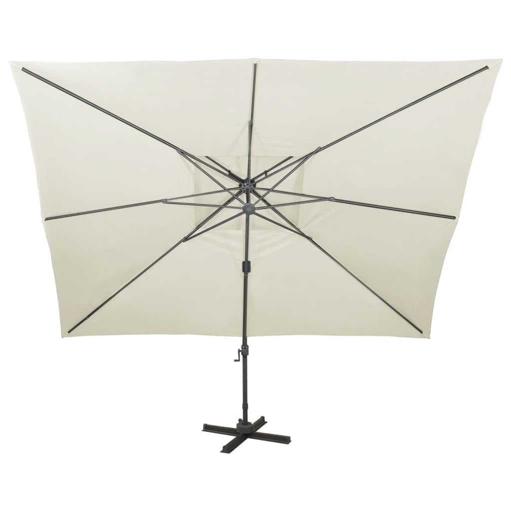 Sombrilla de Jardín Voladiza con Mecanismo de Manivela y Doble Techo para Ventilación, Inclinación y Giro 360°, Base Cruzada Estable, Poste de Aluminio y 8 Varillas, Cubierta