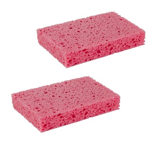 Image of Multi-Use Cellulose Kitchen Sponges Compressed Cellulose Sponges, Non-Scratch, Dish Sponge for Kitchen Bathroom Cars, Funny Cut-Outs DIY (2, Pink)