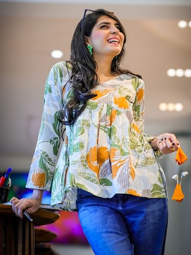 Image of Youthnic Women's Poly Rayon Printed Alia Cut Peplum Top | Top for Office | Women's Tunics | Short Kurti Women| Regular Fit