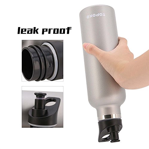 Topoko 25 Oz Hydro Double Wall Flask Stainless Steel Water Bottle, Bite Valve Top, Vacuum Insulated, Sweat Proof, Leak Proof Sports Thermos. Standard Mouth 25Oz, Bpa-Free, Keep Cold 24 Hours (Gray) #TOP4