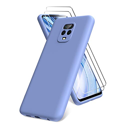 All Do Oududianzi Funda para Xiaomi Redmi Note 9 Pro/Note 9S, Protector Pantalla Cristal Templado, Carcasa de Silicona Líquida Gel Ultra Suave Funda con tapete de Microfibra Anti-Rasguño - Morado