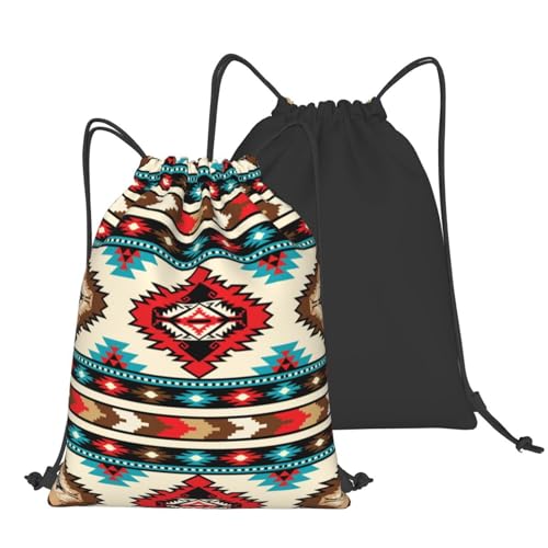 Tribal Aztec Geometric Pattern Drawstring Backpack Bag Native American Ethnic Southwest Stripe Red Sport Gym Sack Navajo Print String Bags Yoga Shopping Travel Casual Daypacks for Women Men3