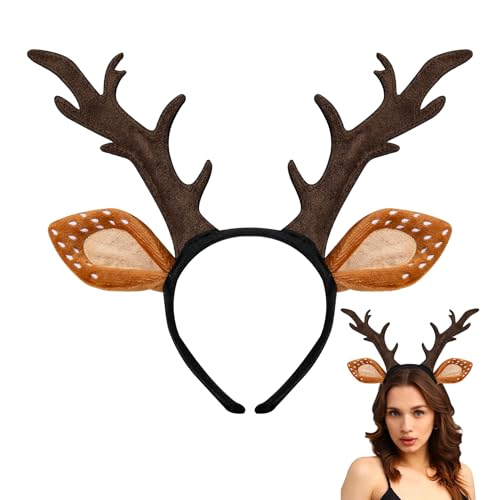 woxafo Deer Antlers Headband, Deer Costume for Women Adults, Cute Reindeer Horns Ears Costume Accessories for Halloween Christmas Cosplay Supplies