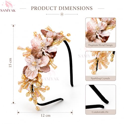 Image of Samyak Pearl & Crystal Hair Band Accessories For Women & Girls, Stylish Tiara Headband For Wedding Party Juda Bun Fashion For Bridal Hair Decoration Accessory