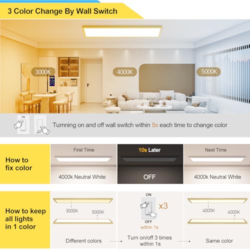 Image of AIKVSXER 6 Pack 1x4 LED Flat Panel Light Surface Mount for Auditoriums Hotel-3000K /4000K /5000K 50W 5500LM 120V Triac Dimming 10%-100% 4ft LED Kitchen Lights Ceiling - ETL DLC