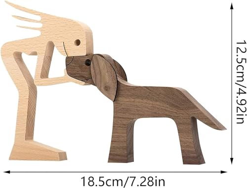 Jognee Handgefertigte Holzstatue, Welpen-Holzschnitz-Ornamente, herzerwärmendes Geschenk für Hundeliebhaber, Bastelfigur, Holz, kleine Dekorationen für Zuhause, Büro, Wohnzimmer (D – Frauen + Hund)