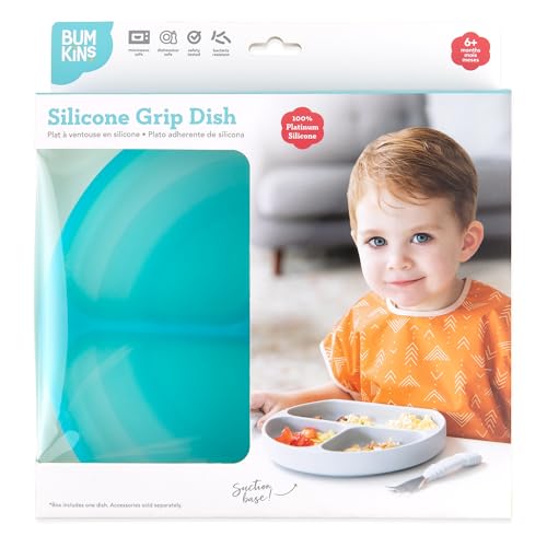 image for Bumkins Toddler and Baby Suction Plate, Silicone Divided Grip Dish for