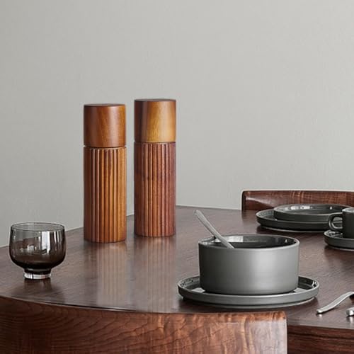 MAITTON Acacia Wood Salt and Pepper Grinder Set with Ceramic Grinder - Manual Pepper Mills with Non-Slip Ribbed Design, Marked S&P Lids, 6.5 Inch by MAITTON - Image 5