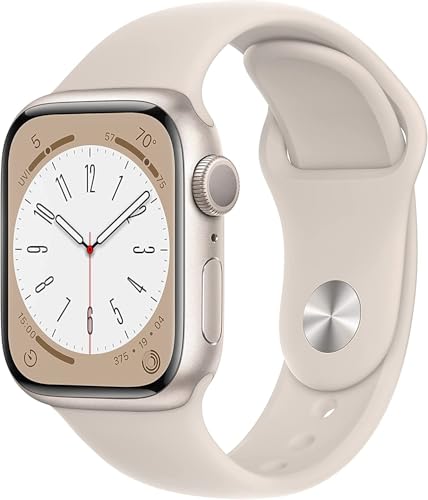Image of Apple Watch Series 8 [GPS, 45mm] - Starlight Aluminum Case with with Starlight Sport Band, S /M (Renewed)