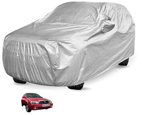 Image of Auto Hub Waterproof Car Cover Compatible with Maruti Esteem with Mirror Pocket, Soft Cotton Lining, Waterproof Esteem Car Cover- Metallic Silver