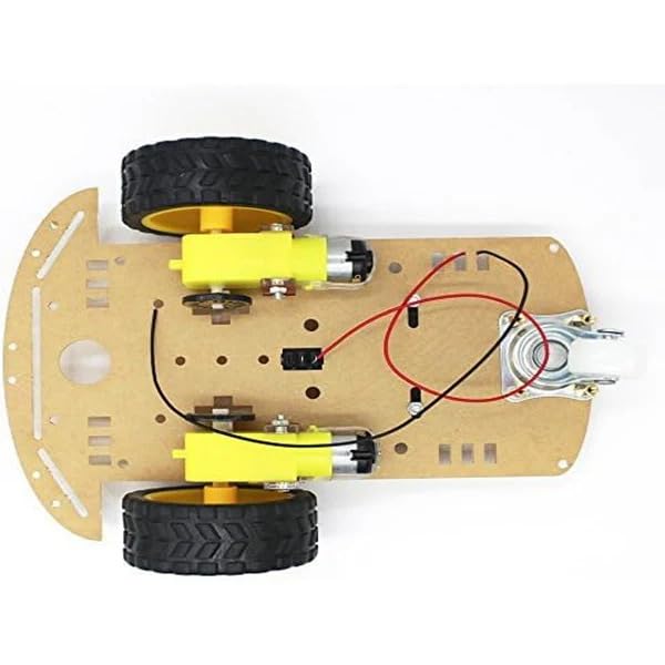Image of DIY 2-Wheel Wooden Chassis Robotic Car Kit with Dual Motors, Battery Holder, Caster Wheel & Assembly Hardware - Video Instructions Included