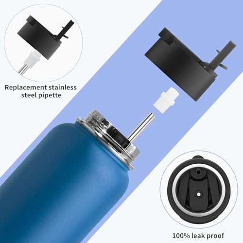 Image of koodee Insulated Water Bottle-32 oz Stainless Steel Vacuum Insulated Water Bottle with Straw Lid, Double Wall Metal Sports Water Bottle for Men (Navy)