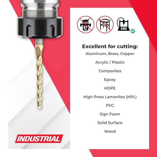 Image of Amana Tool Up Cut Spiral CNC Router Bits for 2D /3D Carving, ZrN Coated, 46284, 1 Deg Tapered Angle Ball Tip 1 /8 D x 1 /16 R x 1-1 /2 x 1 /4 Shank x 3 Fl