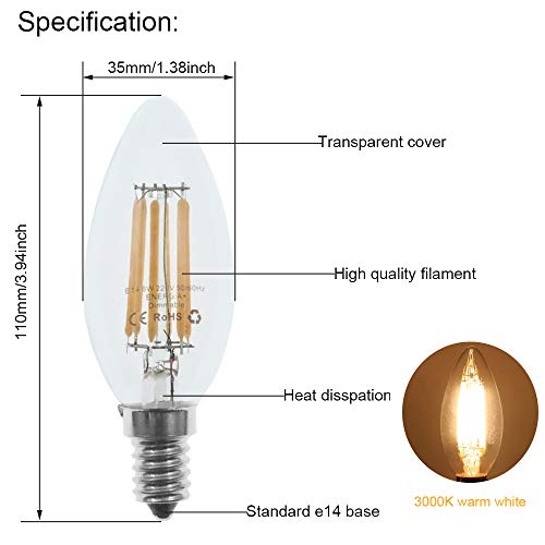 HUAMu E14 LED Candle Bulb Dimmable 6W 60W Equivalent Warm White 2700K SES (Small Edison Screw) Chandelier Bulbs C35 Vintage Filament Energy Saving Candelabra Light Bulb 10 Packs - Image 2