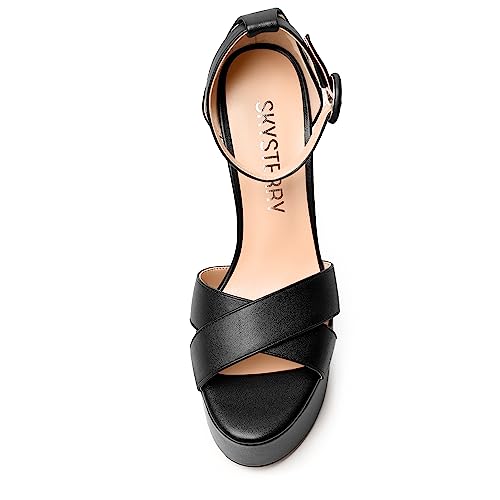 SKYSTERRY Womens Matte Buckle Round Toe Evening Ankle Strap Dress Block High Heel Platforms Sandals 6 Inch3